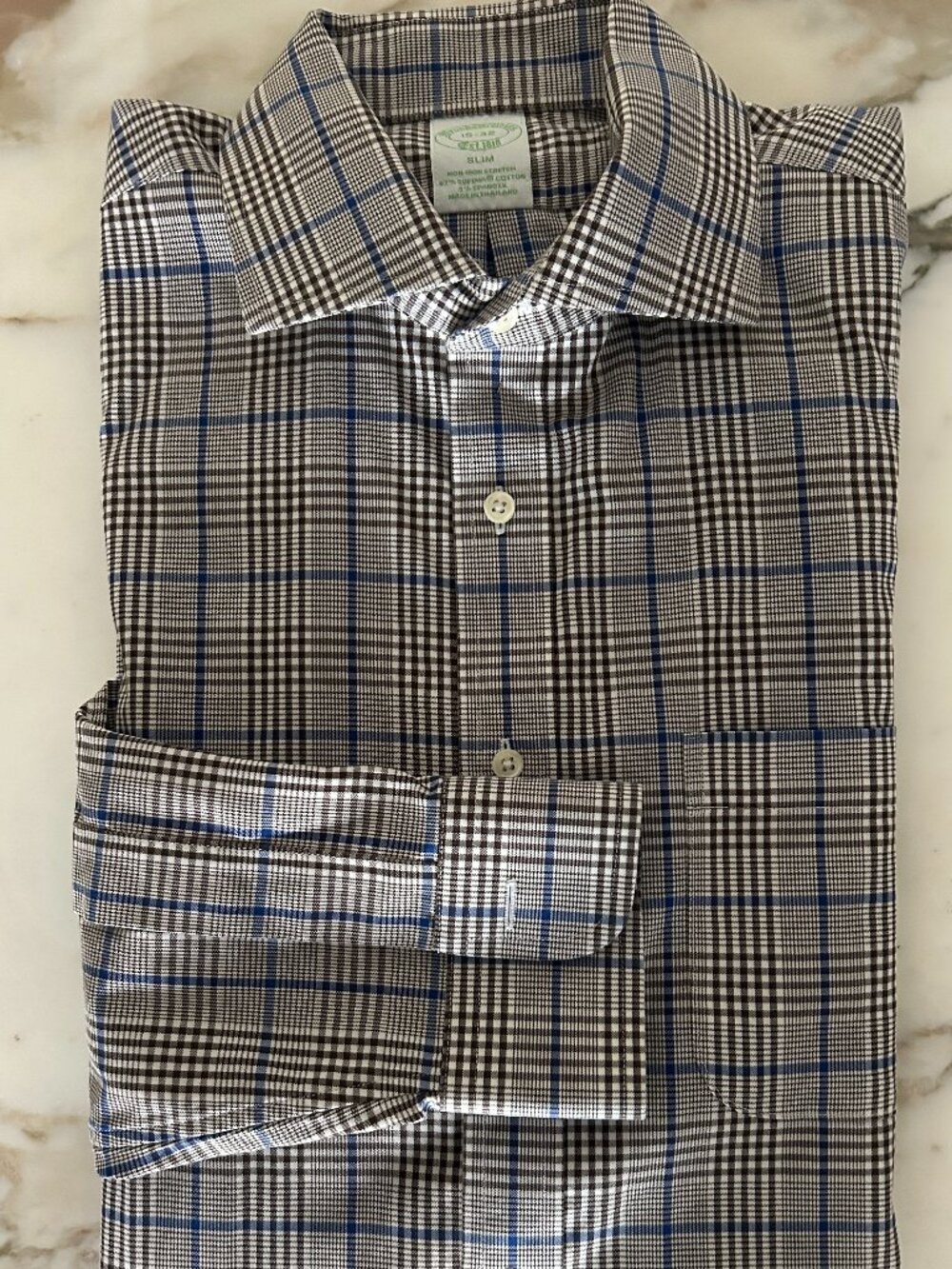 Brooks Brothers Men's Tweed Houndstooth Iron Cotton Dress Shirt, Size 15-32